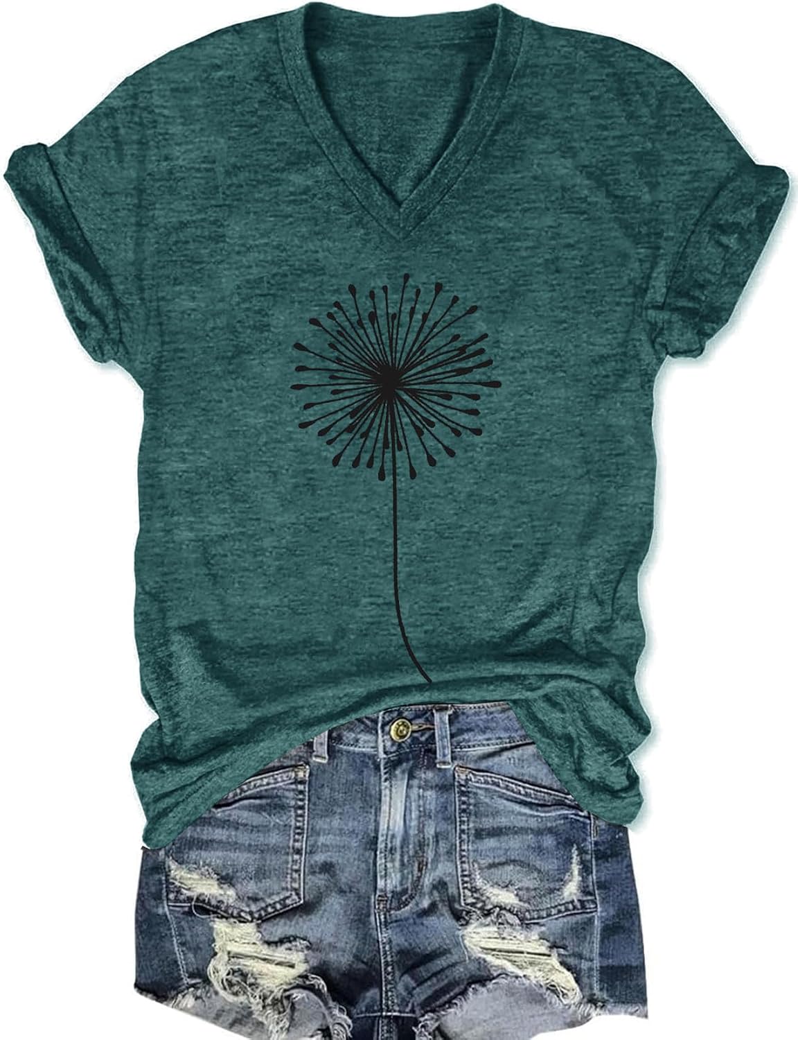 Women's T-Shirts V-Neck Boho Flowers Wildflowers Graphic Tees Shirts Cute Casual Summer Tops Short Sleeve T Shirt