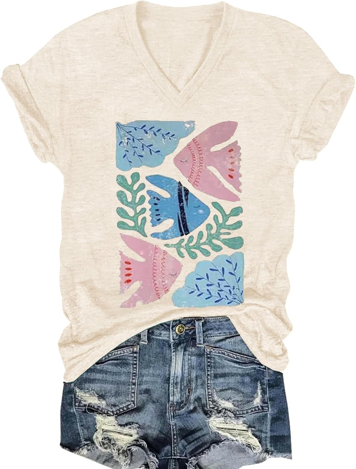 Women's T-Shirts V-Neck Boho Flowers Wildflowers Graphic Tees Shirts Cute Casual Summer Tops Short Sleeve T Shirt - Image 18