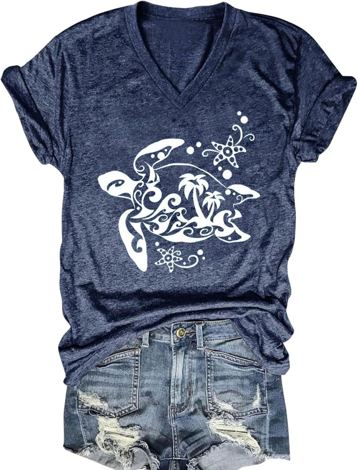 Women's T-Shirts V-Neck Boho Flowers Wildflowers Graphic Tees Shirts Cute Casual Summer Tops Short Sleeve T Shirt - Image 5