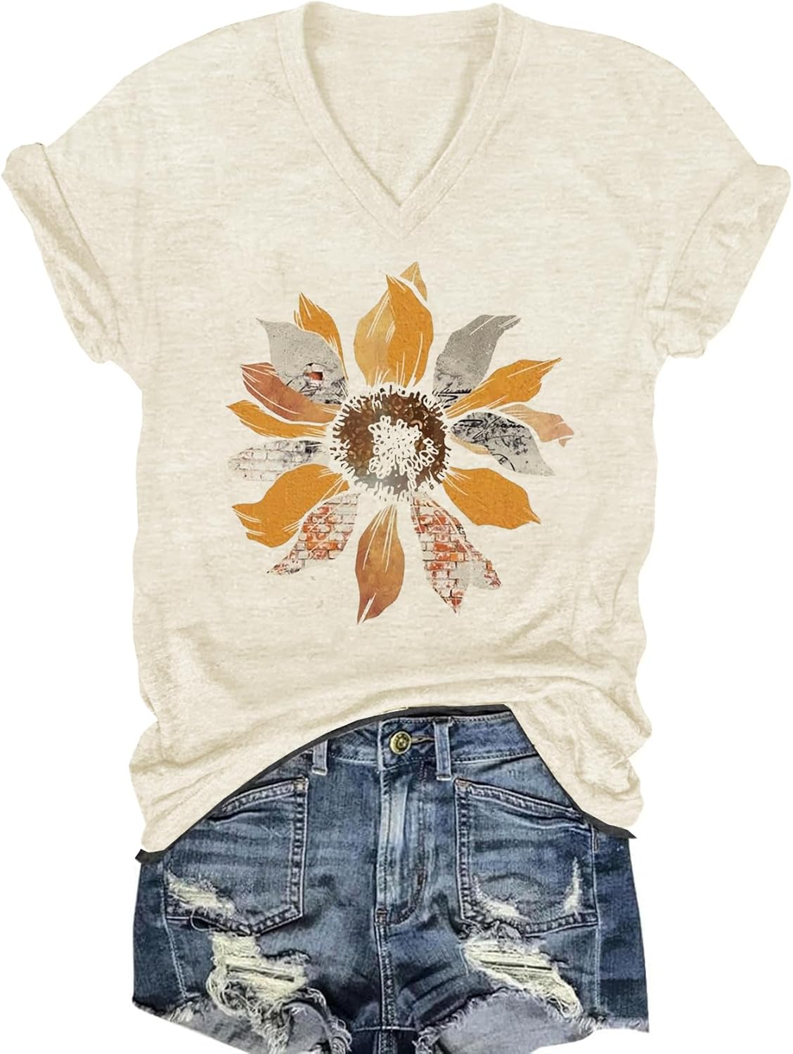 Women's T-Shirts V-Neck Boho Flowers Wildflowers Graphic Tees Shirts Cute Casual Summer Tops Short Sleeve T Shirt - Image 17