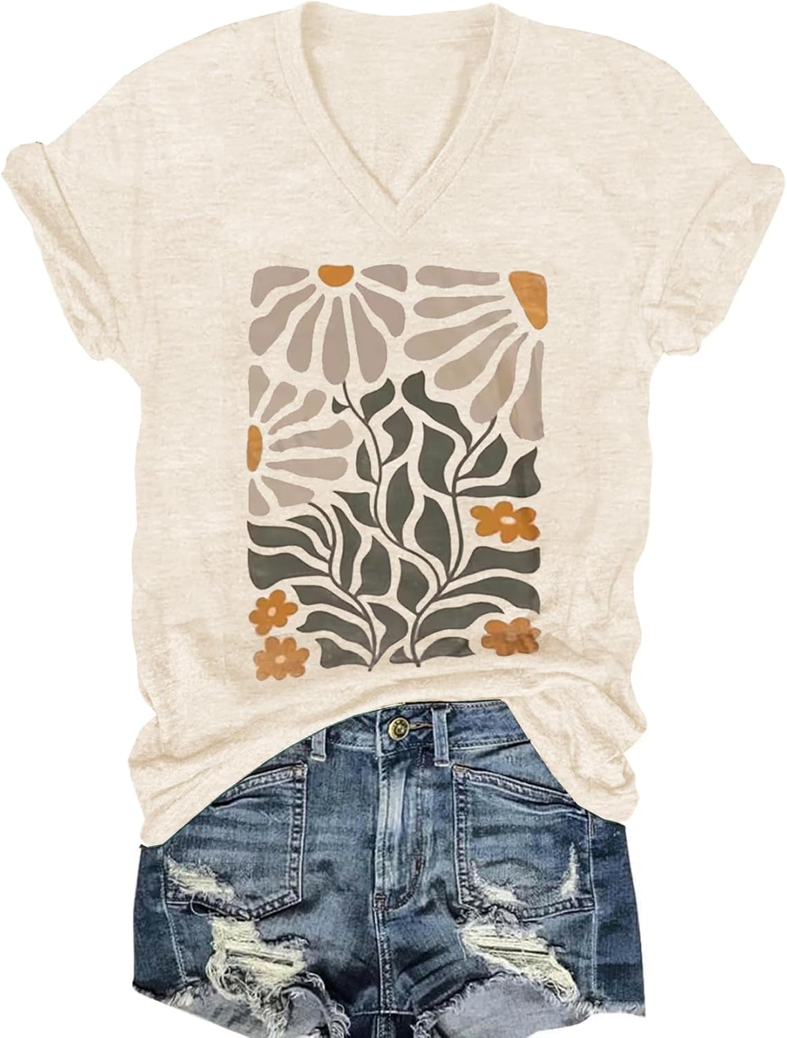 Women's T-Shirts V-Neck Boho Flowers Wildflowers Graphic Tees Shirts Cute Casual Summer Tops Short Sleeve T Shirt - Image 7