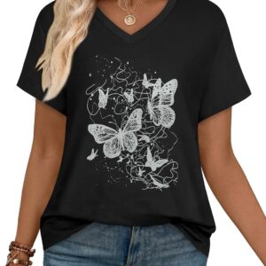 Womens T Shirts V Neck Short Sleeve Summer Tops Casual Basic Tees