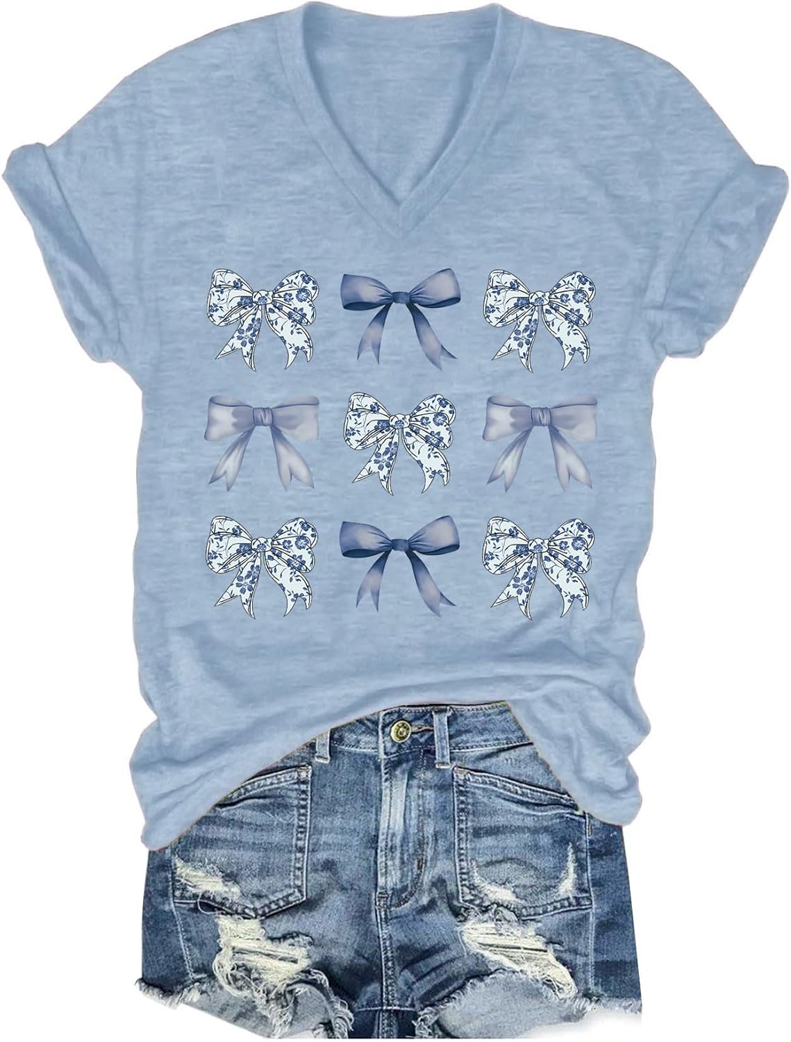 Womens V-Neck T-Shirt Flower Graphic Tees Summer Fashion Boho Tops Tshirts Loose Casual Wildflower Beach T Shirts - Image 15