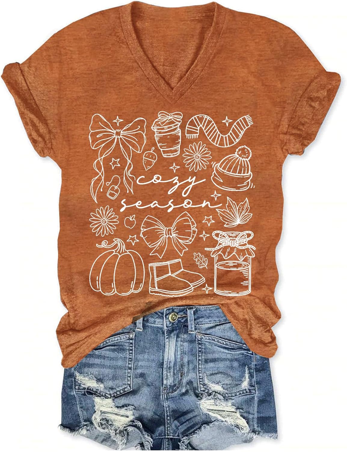 Womens V-Neck T-Shirt Flower Graphic Tees Summer Fashion Boho Tops Tshirts Loose Casual Wildflower Beach T Shirts - Image 12