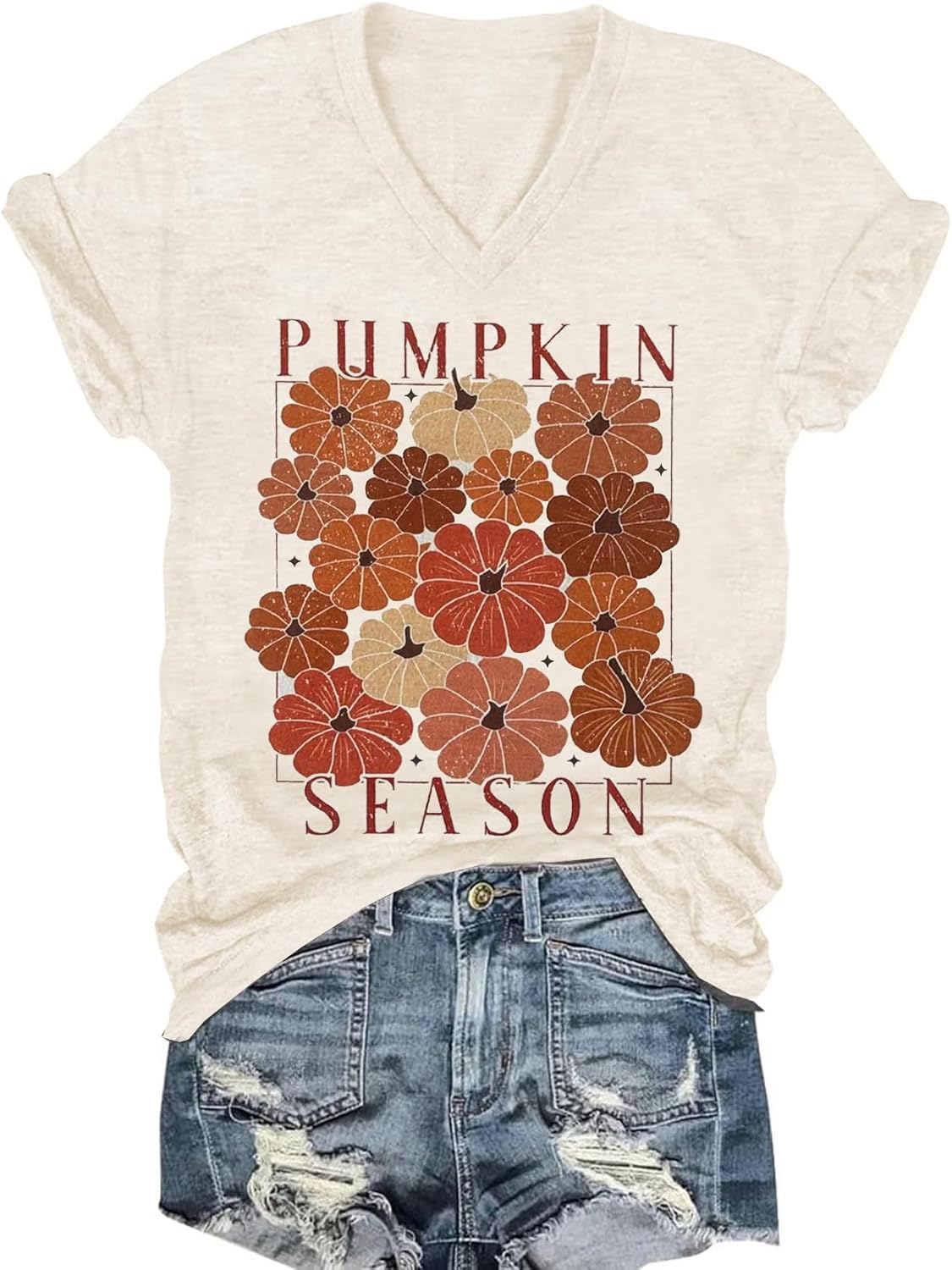 Womens V-Neck T-Shirt Flower Graphic Tees Summer Fashion Boho Tops Tshirts Loose Casual Wildflower Beach T Shirts - Image 26