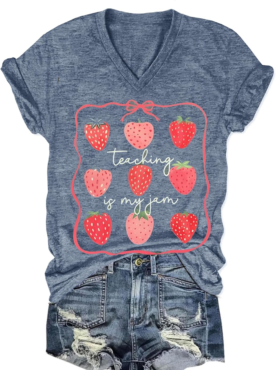 Womens V-Neck T-Shirt Flower Graphic Tees Summer Fashion Boho Tops Tshirts Loose Casual Wildflower Beach T Shirts - Image 4