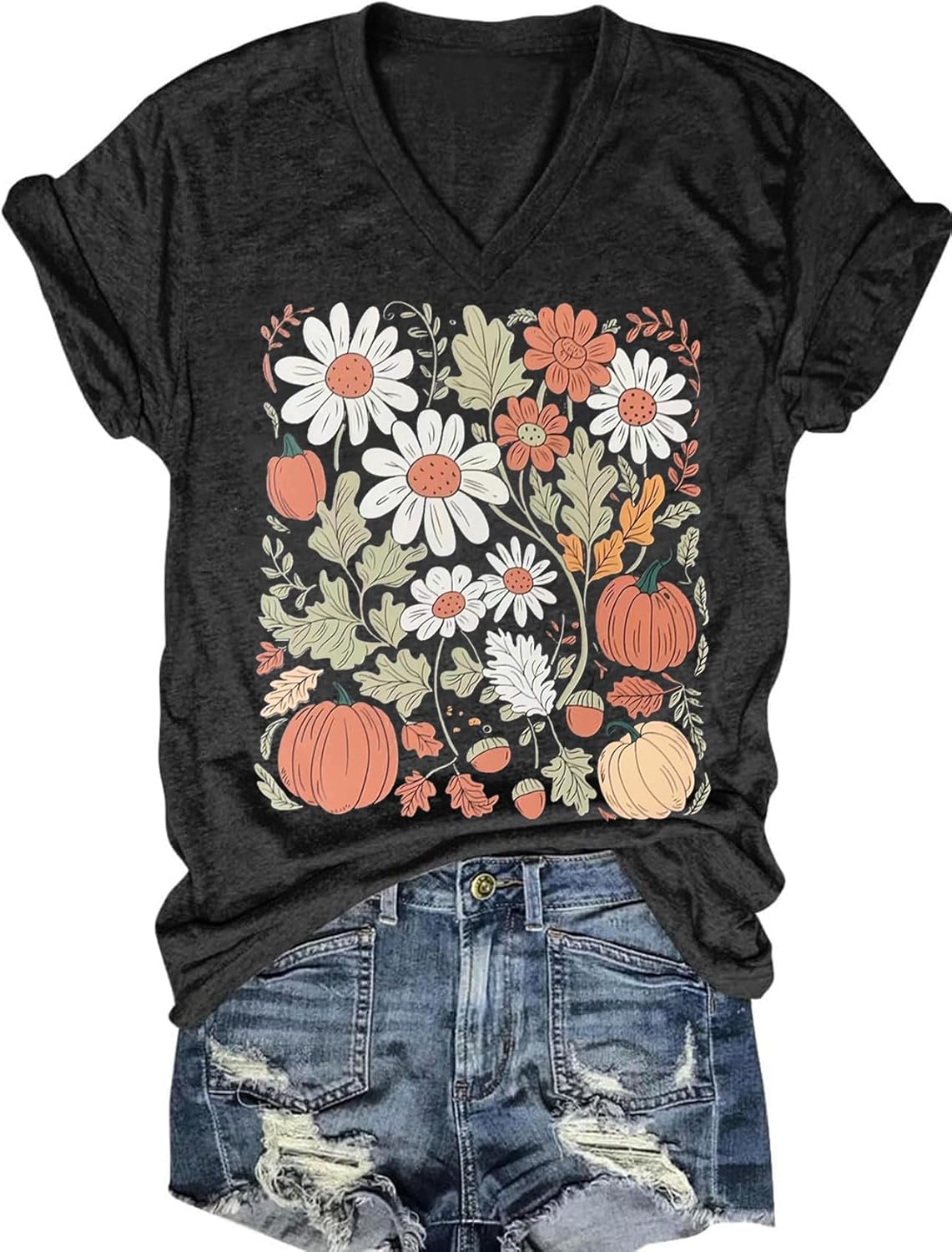 Womens V-Neck T-Shirt Flower Graphic Tees Summer Fashion Boho Tops Tshirts Loose Casual Wildflower Beach T Shirts - Image 11