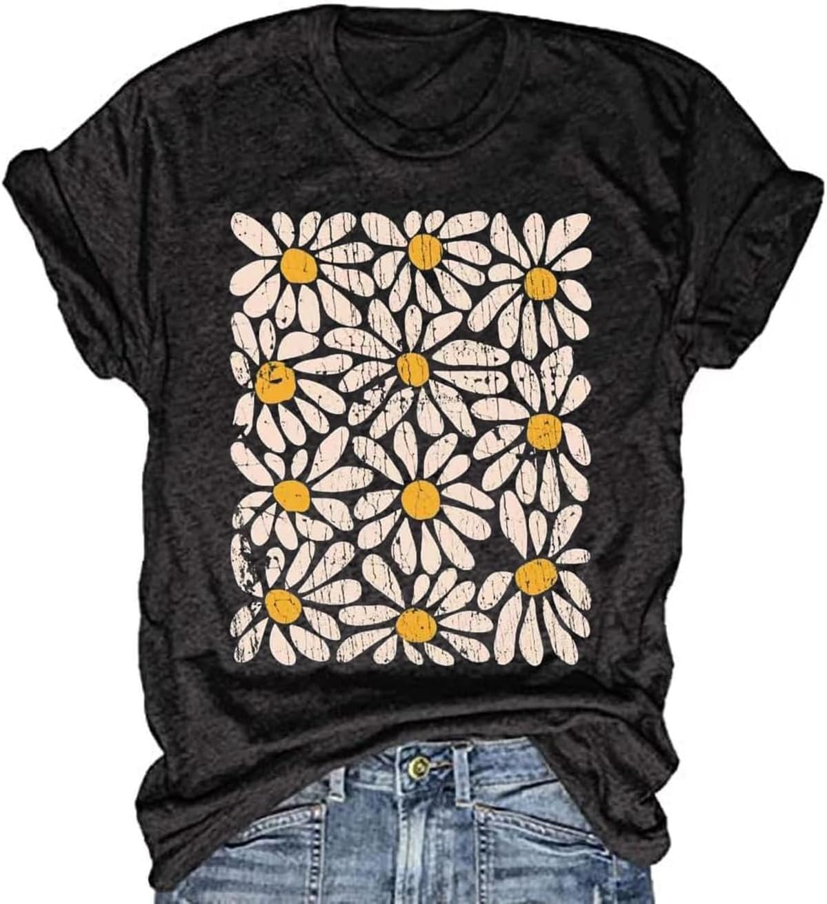 Women's Vintage Floral T Shirt Boho Wildflower Graphic Loose Tees Short Sleeve Casual Tops - Image 45
