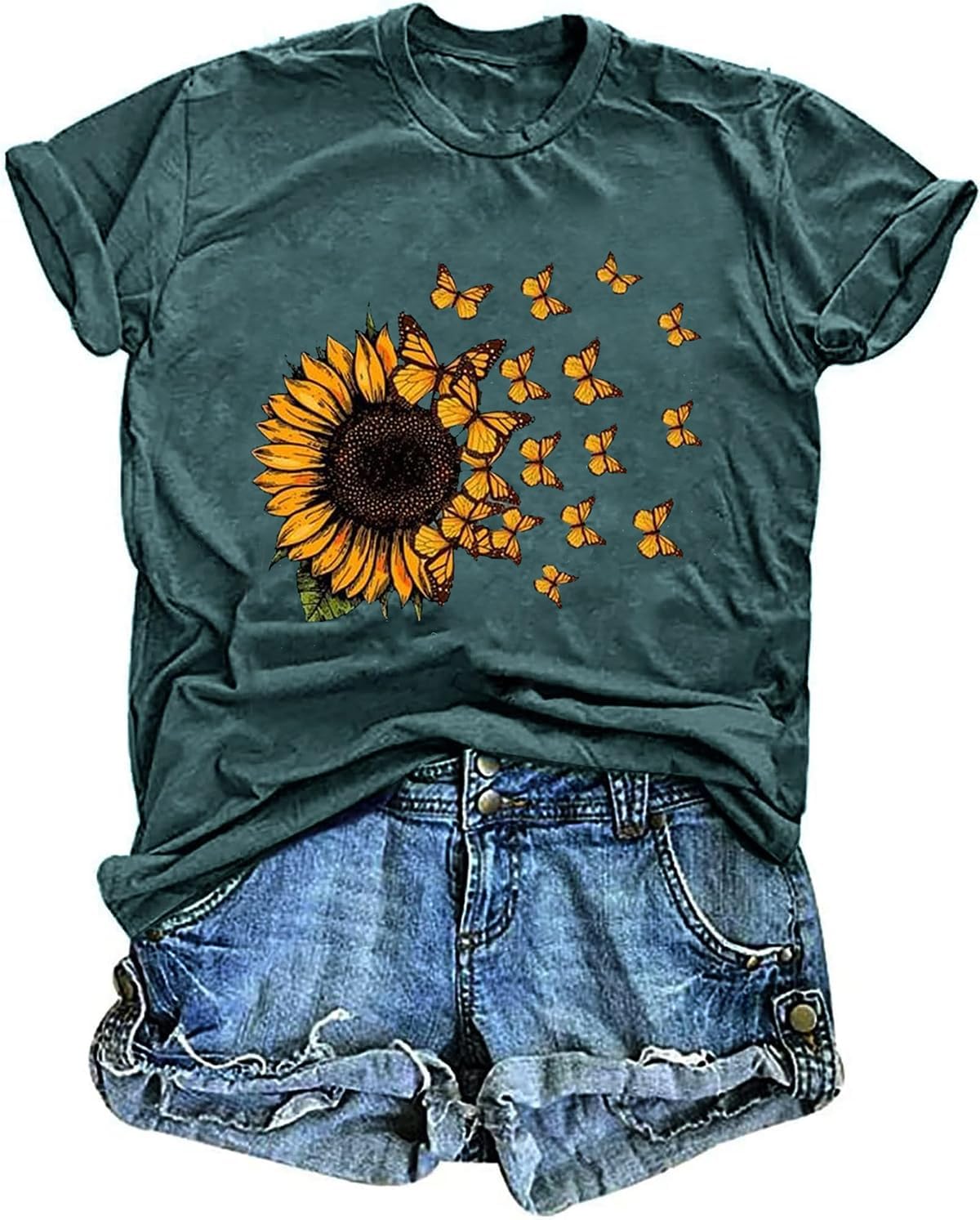 Women's Vintage Floral T Shirt Boho Wildflower Graphic Loose Tees Short Sleeve Casual Tops - Image 30