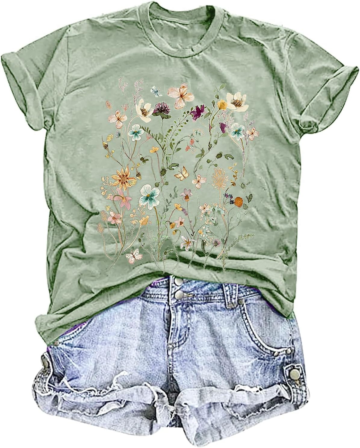 Women's Vintage Floral T Shirt Boho Wildflower Graphic Loose Tees Short Sleeve Casual Tops - Image 27