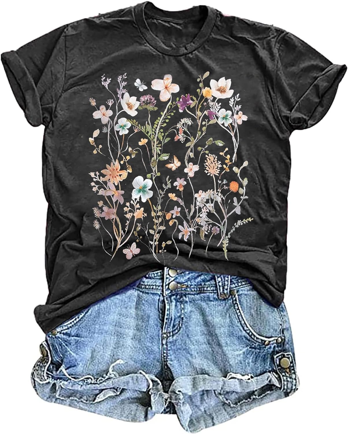 Women's Vintage Floral T Shirt Boho Wildflower Graphic Loose Tees Short Sleeve Casual Tops - Image 13