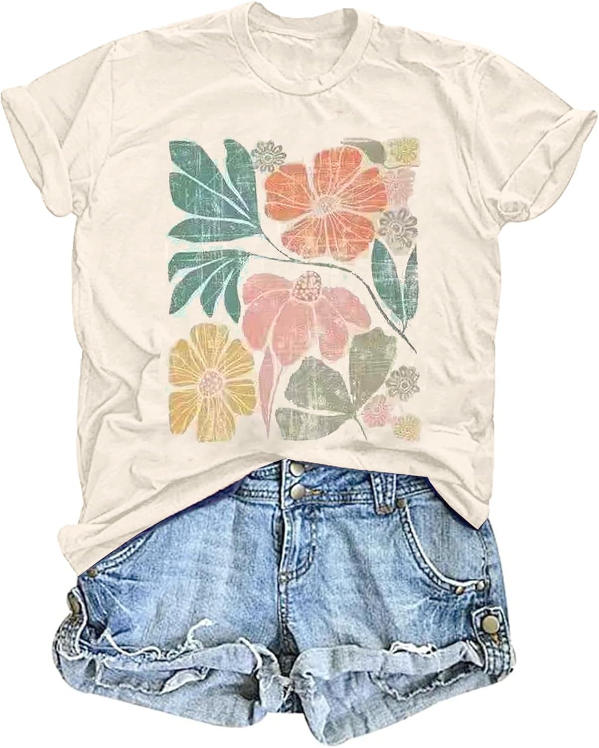 Women's Vintage Floral T Shirt Boho Wildflower Graphic Loose Tees Short Sleeve Casual Tops - Image 6