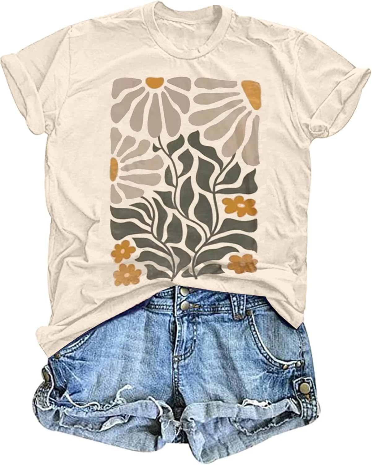 Women's Vintage Floral T Shirt Boho Wildflower Graphic Loose Tees Short Sleeve Casual Tops - Image 7