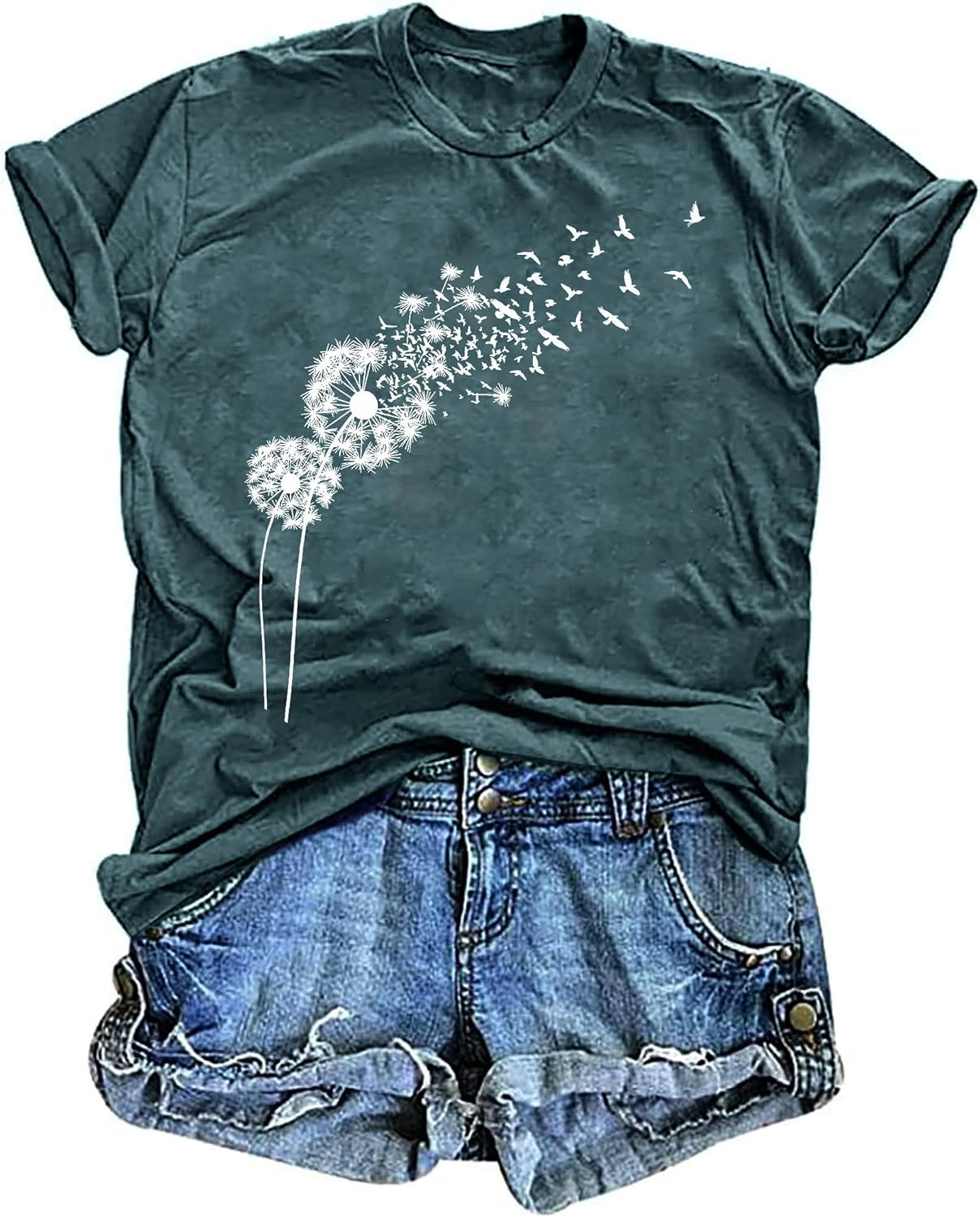 Women's Vintage Floral T Shirt Boho Wildflower Graphic Loose Tees Short Sleeve Casual Tops - Image 31