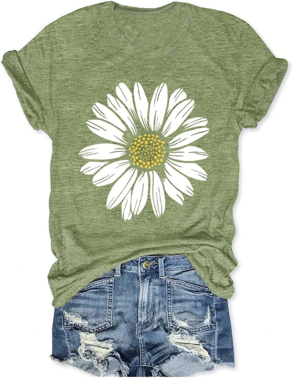 Women's Vintage Floral T Shirt Boho Wildflower Graphic Loose Tees Short Sleeve Casual Tops - Image 18