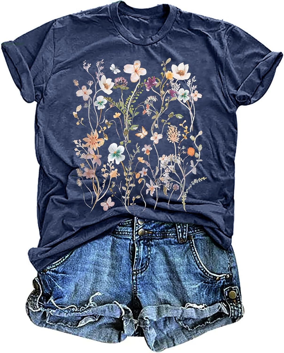 Women's Vintage Floral T Shirt Boho Wildflower Graphic Loose Tees Short Sleeve Casual Tops - Image 26