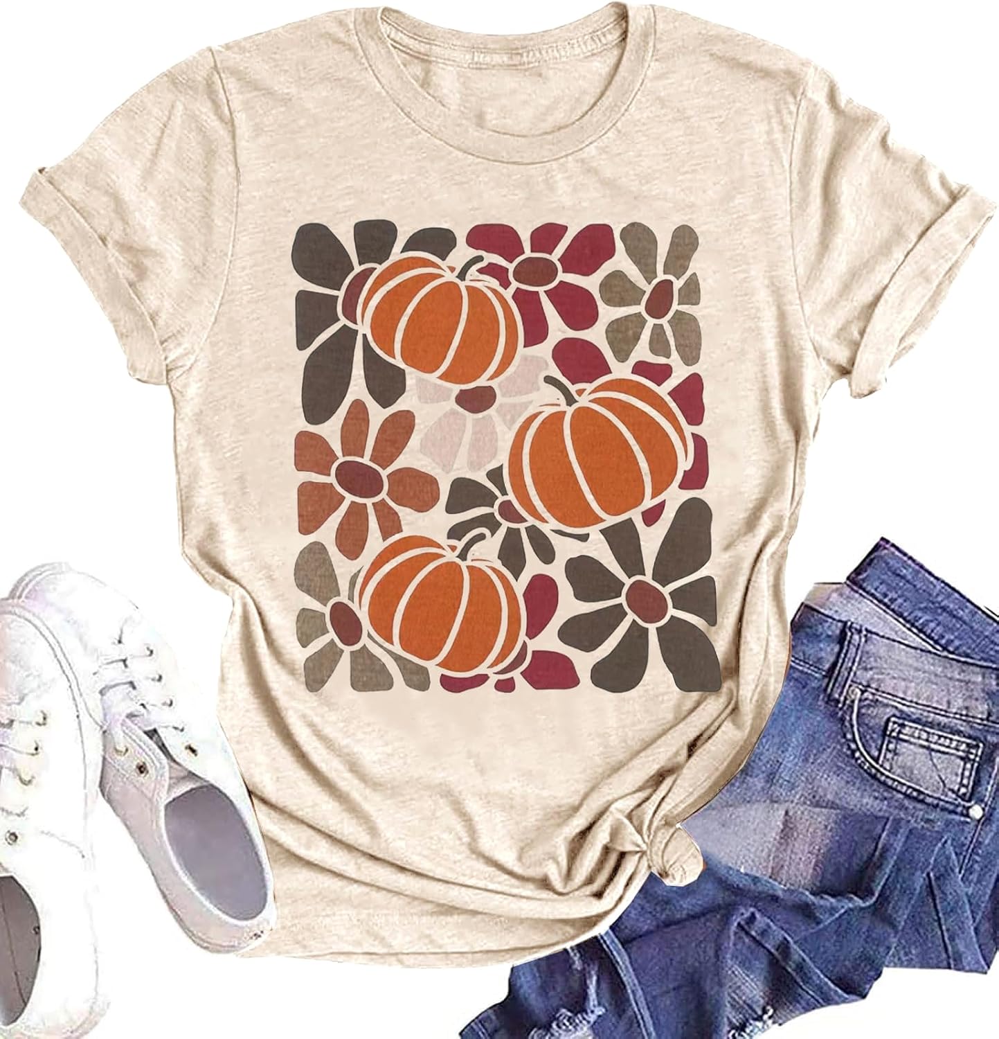 Women's Vintage Floral T Shirt Boho Wildflower Graphic Loose Tees Short Sleeve Casual Tops - Image 16