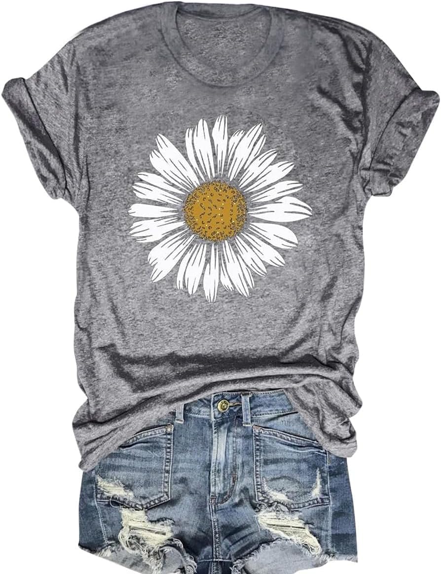 Women's Vintage Floral T Shirt Boho Wildflower Graphic Loose Tees Short Sleeve Casual Tops - Image 44
