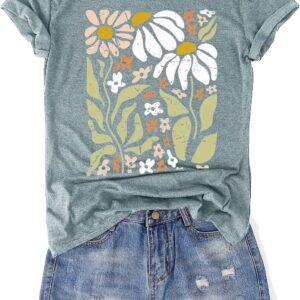 Womens Vintage Flowers T-Shirts Cute Floral Graphic Tees Wildflowers Cottagecore Tshirts Summer Casual Short Sleeve Tops
