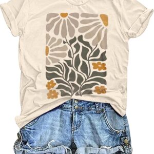 Womens Vintage Flowers T-Shirts Cute Floral Graphic Tees Wildflowers Cottagecore Tshirts Summer Casual Short Sleeve Tops