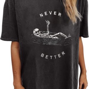 Wukreran Vintage Shirts for Women Cute Graphic Tee Spring Short Sleeve Tops Oversized Tshirts Teen Aesthetic Clothing