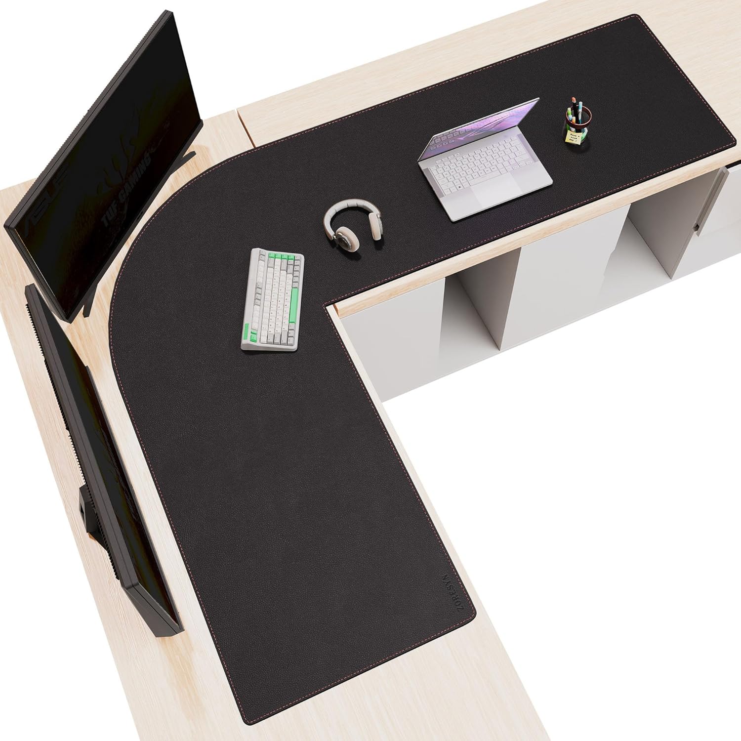 ZORESYN L Shaped Desk Mat 61.8x80x23.6 Inch (Black) - XXL Reversible Corner Desk Pad, Waterproof PU Leather Desktop Protector for Gaming, Office & Home - Image 4